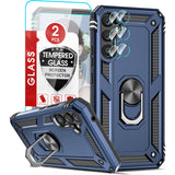 LeYi for Samsung Galaxy A34 5G Case with Glass Screen Protector Replacement, Military-Grade Shockproof Magnetic Ring Stand Cell Android Case Cover