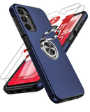 LeYi for Samsung Galaxy A14 5G Case with Glass Screen Protector, Shockproof Heavy Duty Protective Slim Fit Samsung Galaxy A14 5G Cell Phone Case Cover with Rotatable Ring Holder Magnetic Kickstand for Women