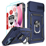 LeYi for iPhone 13 Phone Case: with Slide Camera Cover and Screen Protector, [Military-Grade] Cellphone Case Cover with Magnetic Ring Kickstand for iPhone 13