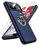 LeYi for Google Pixel 8 Case with Glass Screen Protector and Lens Protector, Shockproof Heavy Duty Protective Slim Fit Google Pixel 8 Cell Phone Case Cover with Rotatable Ring Holder Magnetic Kickstand for Women