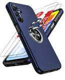 LeYi for Samsung Galaxy A15 5G Case with Glass Screen Protector, Shockproof Heavy Duty Protective Slim Fit Samsung Galaxy A15 5G Cell Phone Case Cover with Rotatable Ring Holder Magnetic Kickstand for Women