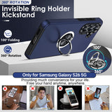 LeYi for Samsung Galaxy S26 Case with Glass Screen Protector and Lens Protector, Shockproof Heavy Duty Protective Slim Fit Samsung Galaxy S26 Cell Phone Case Cover with Rotatable Ring Holder Magnetic Kickstand for Women