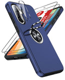 LeYi for Samsung Galaxy A37 5G Case with Glass Screen Protector and Lens Protector, Shockproof Heavy Duty Protective Slim Fit Samsung Galaxy A37 5G Cell Phone Case Cover with Rotatable Ring Holder Magnetic Kickstand for Women