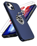 LeYi for iPhone 13 Case with Glass Screen Protector, Shockproof Heavy Duty Protective Slim Fit iPhone 13 Cell Phone Case Cover with Rotatable Ring Holder Magnetic Kickstand for Women