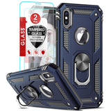 LeYi for iPhone X Case/iPhone XS Phone Case with Glass Screen Protector Replacement, Military-Grade Shockproof Magnetic Ring Stand Cell Android Case Cover
