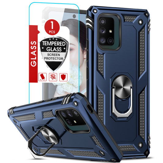 LeYi for Samsung Galaxy A71 5G Phone Case, Samsung A71 5G Phone Case with Glass Screen Protector Replacement, Military-Grade Shockproof Magnetic Ring Stand Cell Android Case Cover