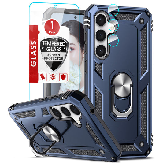 LeYi for Samsung Galaxy S23 FE Phone Case, Samsung S23 FE Phone Case with Glass Screen Protector Replacement, Military-Grade Shockproof Magnetic Ring Stand Cell Android Case Cover