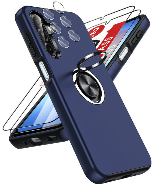 LeYi for Samsung Galaxy A17 5G Case with Glass Screen Protector and Lens Protector, Shockproof Heavy Duty Protective Slim Fit Samsung Galaxy A17 5G Cell Phone Case Cover with Rotatable Ring Holder Magnetic Kickstand for Women