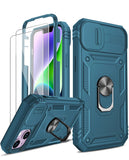 LeYi for iPhone 14 Phone Case: iPhone 14 Case with 2 Tempered Glass Screen Protector, Slide Camera Cover, Ring Stand Holder, Heavy Duty Shockproof para i Phone 14 Cover for Women Girl