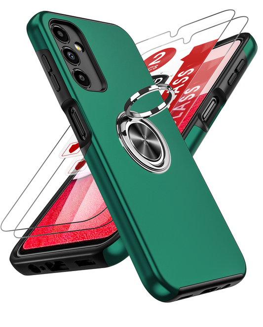 LeYi for Samsung Galaxy A14 5G Case with Glass Screen Protector, Shockproof Heavy Duty Protective Slim Fit Samsung Galaxy A14 5G Cell Phone Case Cover with Rotatable Ring Holder Magnetic Kickstand for Women