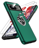 LeYi for Google Pixel 8 Case with Glass Screen Protector and Lens Protector, Shockproof Heavy Duty Protective Slim Fit Google Pixel 8 Cell Phone Case Cover with Rotatable Ring Holder Magnetic Kickstand for Women
