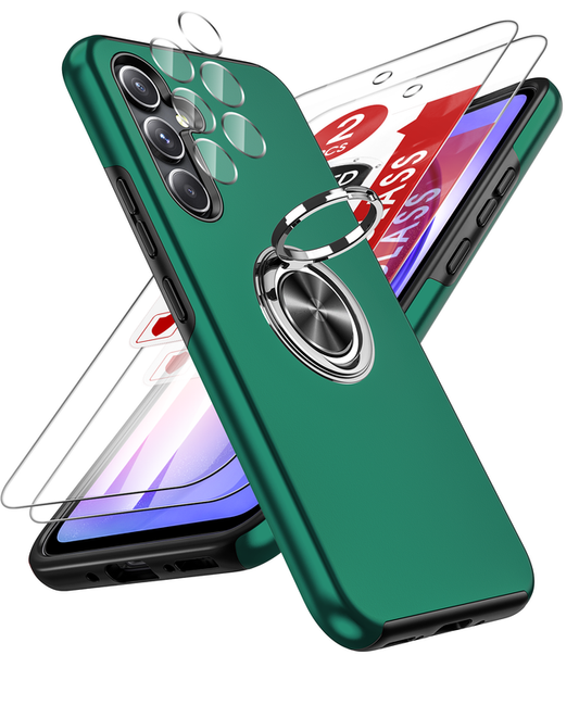LeYi for Samsung Galaxy A54 5G Case with Glass Screen Protector and Lens Protector, Shockproof Heavy Duty Protective Slim Fit Samsung Galaxy A54 5G Cell Phone Case Cover with Rotatable Ring Holder Magnetic Kickstand for Women