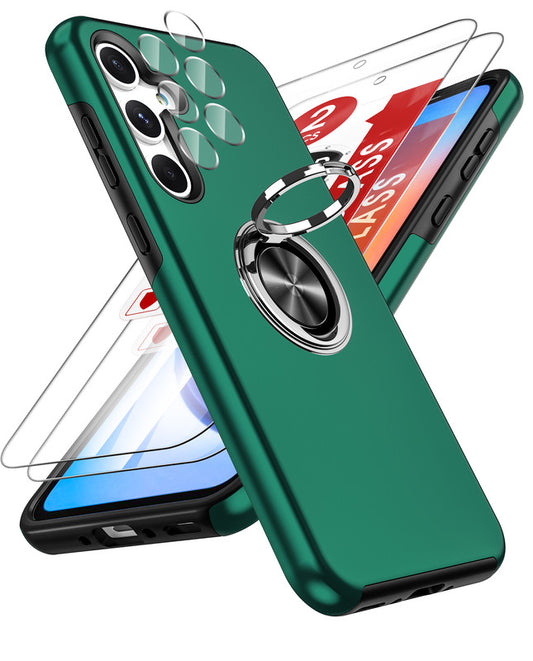 LeYi for Samsung Galaxy A35 5G Case with Glass Screen Protector and Lens Protector, Shockproof Heavy Duty Protective Slim Fit Samsung Galaxy A35 5G Cell Phone Case Cover with Rotatable Ring Holder Magnetic Kickstand for Women
