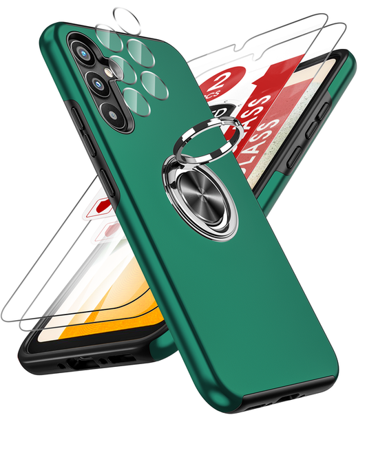 LeYi for Samsung Galaxy A34 5G Case with Glass Screen Protector and Lens Protector, Shockproof Heavy Duty Protective Slim Fit Samsung Galaxy A34 5G Cell Phone Case Cover with Rotatable Ring Holder Magnetic Kickstand for Women
