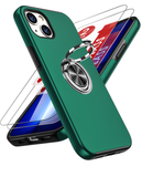 LeYi for iPhone 13 Case with Glass Screen Protector, Shockproof Heavy Duty Protective Slim Fit iPhone 13 Cell Phone Case Cover with Rotatable Ring Holder Magnetic Kickstand for Women