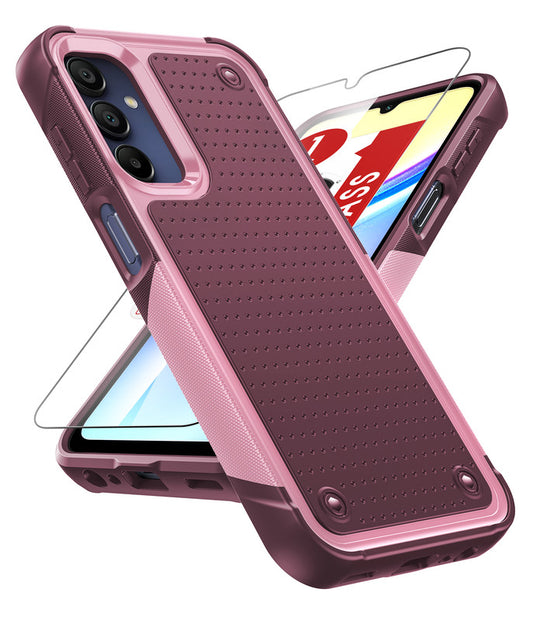 LeYi for Galaxy A15-5G Phone Case, with Screen Protector for Women, Dual Layer Protective Hard PC Back & Soft Bumper Resilient Shock Absorb Case for Samsung A03S Case