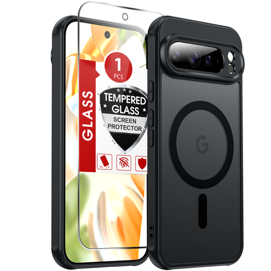 LeYi for Google Pixel-9-Pro Phone Case: Pixel 9 Pro Case with Screen Protector, [Mag-Safe Fit] Matte Translucent Soft-Touch & Full Body Shockproof para Phone Case Pixel 9 Pro