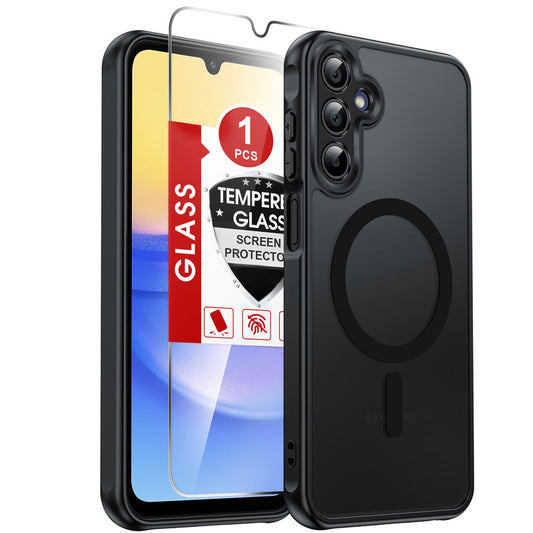 LeYi for Samsung Galaxy A15-5G Phone Case: Samsung A15 5G Case [Magnet Fit] with Screen Protector & Camera Bump Protection, Slim Frosted Translucent Soft-Touch para Samsung Galaxy A15 5G Case