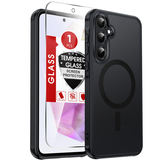 LeYi for Galaxy A35-5G Phone Case: Samsung A35 5G Case [Magnet Fit] with Screen Protector & Raised Camera Guard, Frosted Translucent Soft-Touch Skin & Full Body Protection Funda para A 35