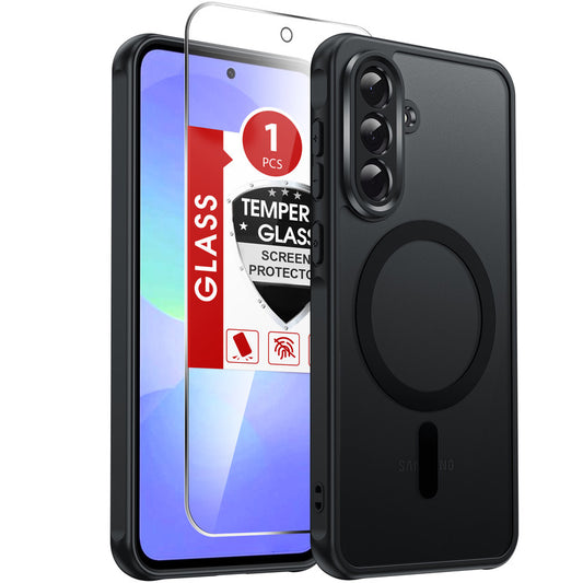 LeYi for Samsung Galaxy A36-5G Phone Case: Samsung A36 5G Case [Magnet Fit] with Screen Protector & Precision Camera Cutout, Slim Frosted Translucent Cover Soft-Touch para Samsung A36 Case