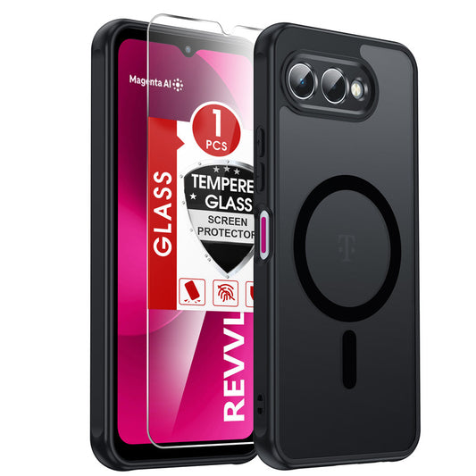 LeYi for Revvl-8 Phone Case: [Mag-Safe Fit] with Screen Protector & Raised Camera Guard, Matte Translucent Slim Translucent Soft-Touch Protective para Tmobile Revvl 8 Case