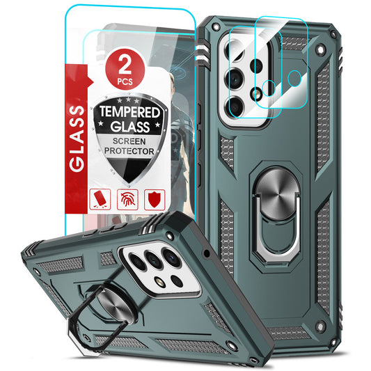 LeYi for Samsung Galaxy A53 5G Case with Glass Screen Protector Replacement, Military-Grade Shockproof Magnetic Ring Stand Cell Android Case Cover