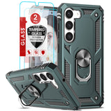 LeYi for Samsung Galaxy S23 Phone Case, Samsung S23 Phone Case with Glass Screen Protector Replacement, Military-Grade Shockproof Magnetic Ring Stand Cell Android Case Cover