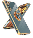 LeYi for Samsung Galaxy S22 Plus 5G Case: Rotatable Ring Holder Magnetic Kickstand, Plating Rose Gold Edge Case