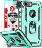LeYi for iPhone 6/6S/7/8 Phone Case, iPhone 6/6S/7/8 Phone Case with Glass Screen Protector Replacement, Military-Grade Shockproof Magnetic Ring Stand Cell Android Case Cover