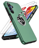 LeYi for Samsung Galaxy A15 5G Case with Glass Screen Protector, Shockproof Heavy Duty Protective Slim Fit Samsung Galaxy A15 5G Cell Phone Case Cover with Rotatable Ring Holder Magnetic Kickstand for Women
