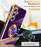 LeYi for Samsung Galaxy A26 5G Case: with 2 Pack Tempered Glass Screen Protector and Rotatable Ring Holder Magnetic Kickstand, Plating Rose Gold Edge Case