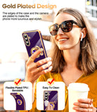 LeYi for Samsung Galaxy A57 5G Case: with 2 Pack Tempered Glass Screen Protector and Rotatable Ring Holder Magnetic Kickstand, Plating Rose Gold Edge Case