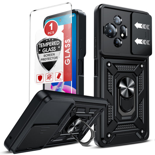 LeYi for TCL 50 XE-5G Case: with Slide Camera Cover + Tempered Glass Screen Protector, Heavy Duty Rugged Mobile Phone Case Cover Funda para with Magnetic Rotatable Ring Kickstand for TCL 50 XE