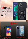 LeYi for TCL 50 XE-5G Case: with Slide Camera Cover + Tempered Glass Screen Protector, Heavy Duty Rugged Mobile Phone Case Cover Funda para with Magnetic Rotatable Ring Kickstand for TCL 50 XE