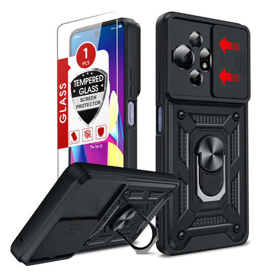 LeYi for TCL 50 XL-5G Case: with Slide Camera Cover + Tempered Glass Screen Protector, Heavy Duty Rugged Mobile Phone Case Cover Funda para with Magnetic Rotatable Ring Kickstand for TCL 50 XL