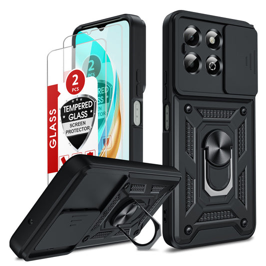 LeYi for Honor X6b 4G Case:Honour X6b 4G Case with Tempered Glass Screen Protector, [Military-Grade] Shockproof Kickstand Phone Cover