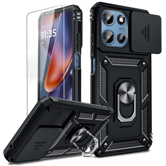 LeYi for Motorola-Moto G 5G 2025 Case: with Slide Camera Cover and Screen Protector, [Military-Grade] Cellphone Case Cover with Magnetic Ring Kickstand for Moto G 5G 2025