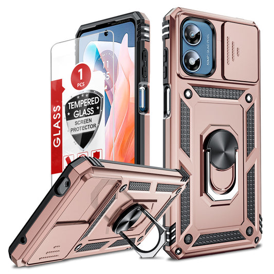 LeYi for Motorola-Moto G Play 2024 Case: with Slide Camera Cover and Screen Protector, [Military-Grade] Cellphone Case Cover with Magnetic Ring Kickstand for Moto G Play 2024
