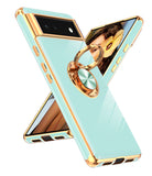 LeYi for Google-Pixel-6 Case: Rotatable Ring Holder Magnetic Kickstand, Plating Rose Gold Edge Case