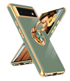 LeYi for Google-Pixel-6 Case: Rotatable Ring Holder Magnetic Kickstand, Plating Rose Gold Edge Case