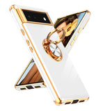 LeYi for Google-Pixel-6 Case: Rotatable Ring Holder Magnetic Kickstand, Plating Rose Gold Edge Case