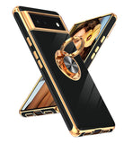 LeYi for Google-Pixel-6 Case: Rotatable Ring Holder Magnetic Kickstand, Plating Rose Gold Edge Case