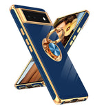 LeYi for Google-Pixel-6 Case: Rotatable Ring Holder Magnetic Kickstand, Plating Rose Gold Edge Case