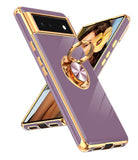 LeYi for Google-Pixel-6 Case: Rotatable Ring Holder Magnetic Kickstand, Plating Rose Gold Edge Case