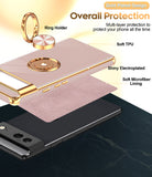 LeYi for Google-Pixel-6 Case: Rotatable Ring Holder Magnetic Kickstand, Plating Rose Gold Edge Case
