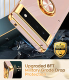 LeYi for Google-Pixel-6 Case: Rotatable Ring Holder Magnetic Kickstand, Plating Rose Gold Edge Case