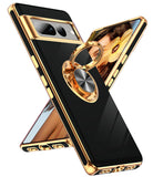 LeYi for Google-Pixel-7 Pro Case: Rotatable Ring Holder Magnetic Kickstand, Plating Rose Gold Edge Case