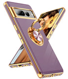 LeYi for Google-Pixel-7 Pro Case: Rotatable Ring Holder Magnetic Kickstand, Plating Rose Gold Edge Case