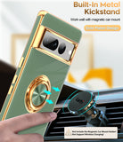 LeYi for Google-Pixel-7 Pro Case: Rotatable Ring Holder Magnetic Kickstand, Plating Rose Gold Edge Case