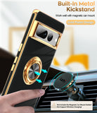 LeYi for Google-Pixel-7 Pro Case: Rotatable Ring Holder Magnetic Kickstand, Plating Rose Gold Edge Case